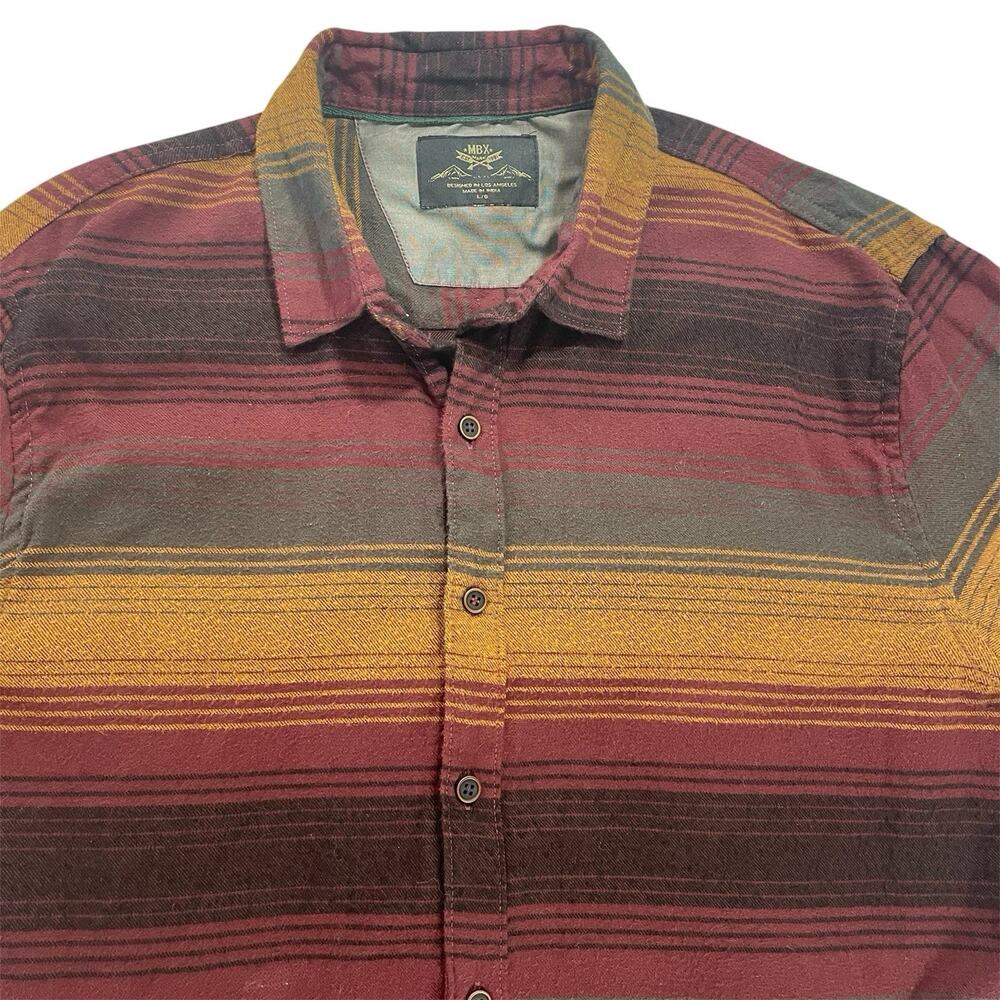 MBX Flannel Button Up Shirt Men's Large Striped Colorful Long Sleeved